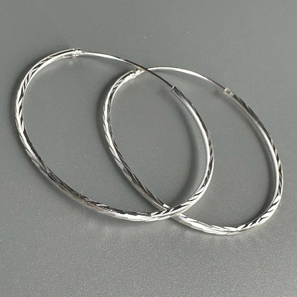 Sterling Silver Diamond Cut Hoops 30mm - Picture 13 of 13